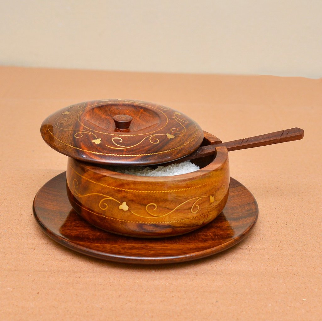 Pure Wood Brass Work Sugar Pot