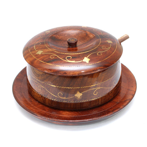 Pure Wood Brass Work Sugar Pot