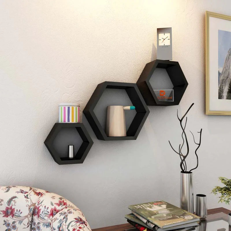 Hexagonal Design Wall Mounted Racks Set of 3