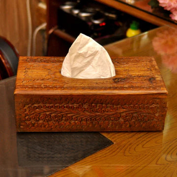 Carved Antique Wooden Tissue Box