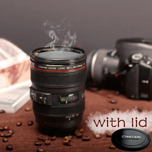 Camera Lens Coffee Mug with Retractable Lid