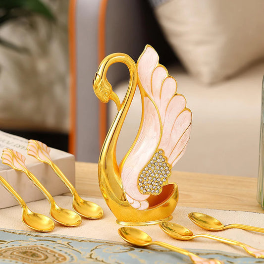 7pcs Metal Coffee Dessert Dinner Swan Spoon Set