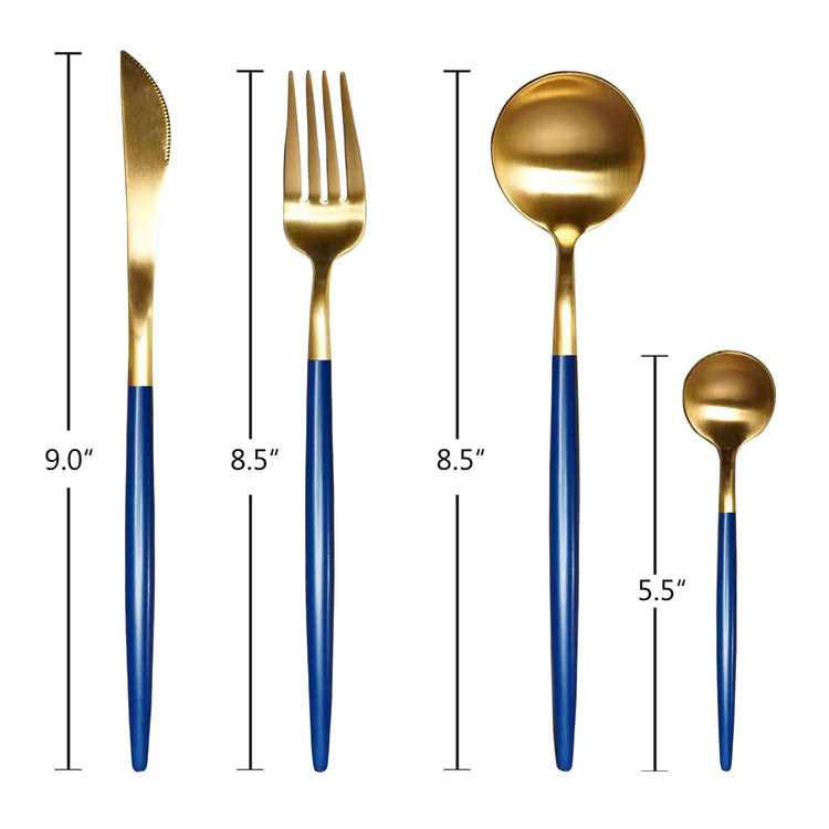 Luxury Blue & Golden Flatware Cutlery Set (4pcs)