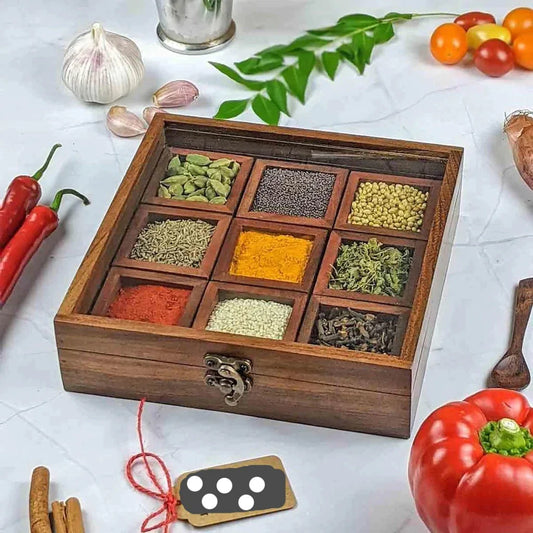 Exclusive Lane Wooden Spice Box (9 Portions)