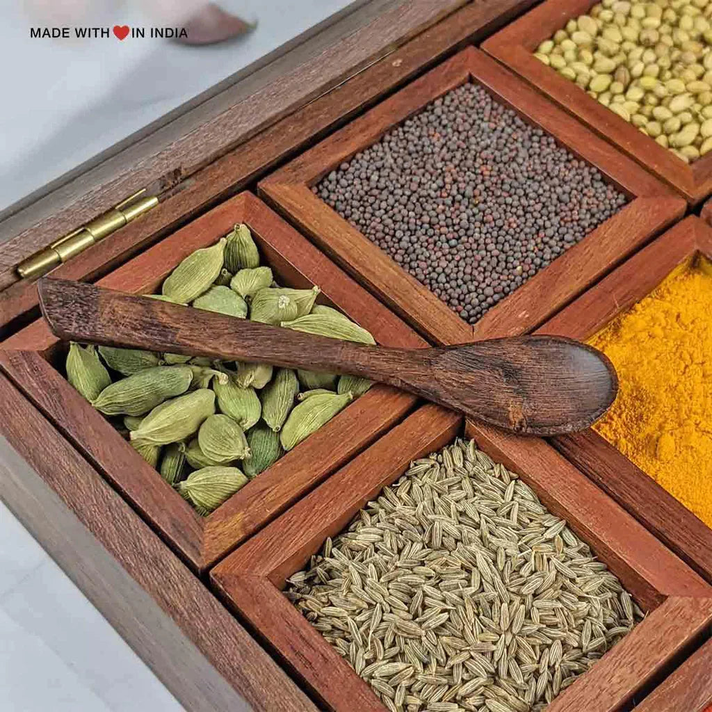 Exclusive Lane Wooden Spice Box (9 Portions)