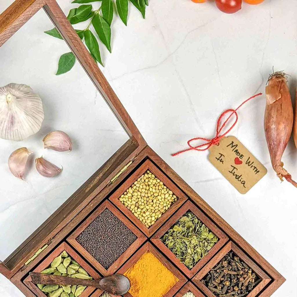 Exclusive Lane Wooden Spice Box (9 Portions)